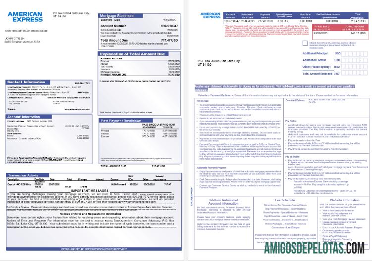 EUA Extrato de hipoteca do American Express Bank em formatos Word e PDF, 3 páginas 1 2 amostra